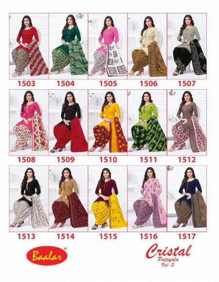 Baalar Cristal Patiyala 3 Wholesale Printed Cotton Dress Material Catalog
